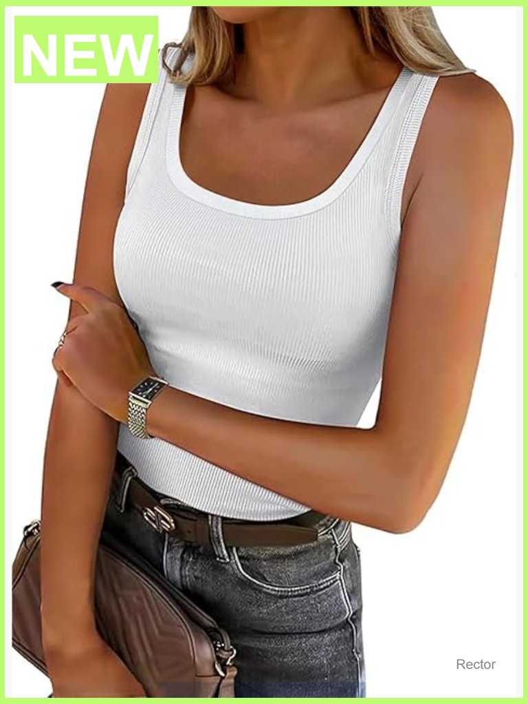 Sleeveless Scoop Neck Fitted Ribbed Tank Top Basic Cami Shirt